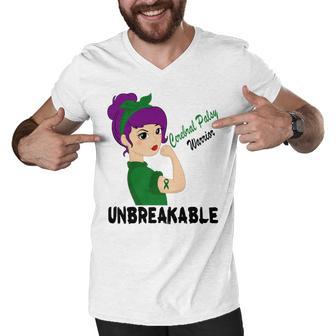 Cerebral Palsy Warrior Strong Women Green Ribbon Cerebral Palsy Cerebral Palsy Awareness Men V-Neck Tshirt | Favorety DE