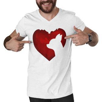 Chihuahua Shape With Red Heart Painting For Valentine Day Men V-Neck Tshirt | Favorety DE