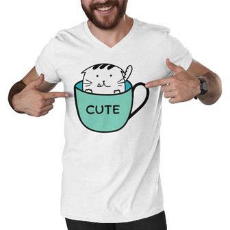 Cute Cat In Mug Men V-Neck Tshirt | Favorety