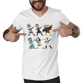 Dabbing Uncle Sam And Friends 4Th Of July Boys Girls Kids Men V-Neck Tshirt | Mazezy