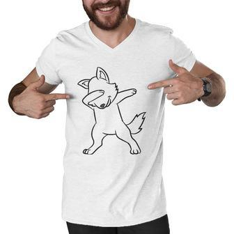 Dabbing Wolf Funny Wolf Lover Cute Wolves Men V-Neck Tshirt | Mazezy