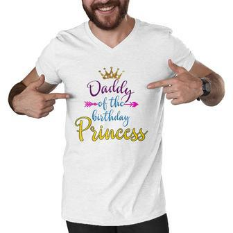 Daddy Of The Birthday Princess Matching Family Raglan Baseball Tee Men V-Neck Tshirt | Mazezy
