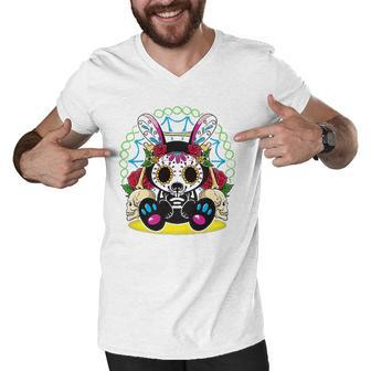 Day Of The Dead Dia De Los Muertos Bunny Sugar Skull Men V-Neck Tshirt | Mazezy
