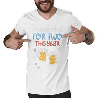 Drinking For Two 4Th Of July Pregnancy Announcement Dad Men Men V-Neck Tshirt - Seseable
