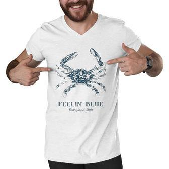 Feelin Blue Maryland Style Retro Crab Men V-Neck Tshirt | Mazezy