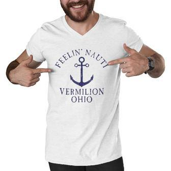Feelin Nauti Vermilion Ohio Lake Erie Nautical Distressed Men V-Neck Tshirt | Mazezy