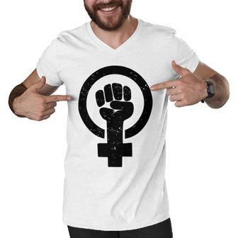 Feminist Raised Fist - Distressed Fitted Men V-Neck Tshirt | Favorety DE