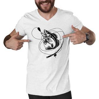 Fishing Bass Sticker Men V-Neck Tshirt | Favorety AU