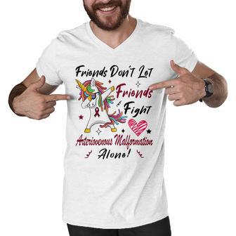 Friends Dont Let Friends Fight Arteriovenous Malformation Alone Unicorn Burgundy Ribbon Arteriovenous Malformation Support Arteriovenous Malformation Awareness Men V-Neck Tshirt | Favorety UK