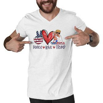Funny 4Th Of July Peace Love Trump Merica Usa Flag Patriotic Men V-Neck Tshirt | Mazezy