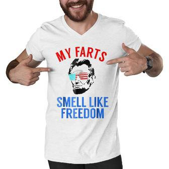 Funny Abe Lincoln July 4Th My Farts Smell Like Freedom Men V-Neck Tshirt - Seseable