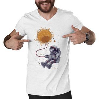 Funny Astronaut Monkey Blowing Sun V2 Men V-Neck Tshirt | Favorety UK