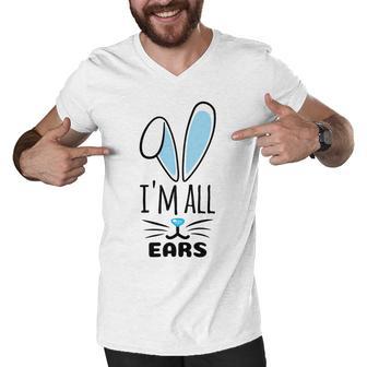 Funny Cute Pastel Blue Bunny Im All Ears Rabbit Happy Easter Day Gift For Girls Women Mom Mommy Family Birthday Holiday Christmas Men V-Neck Tshirt | Favorety UK