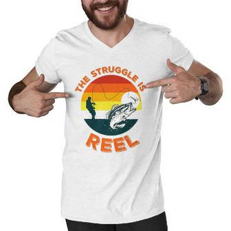 Funny Fishing Fathers Day Retirement The Struggle Is Reel Men V-Neck Tshirt | Mazezy