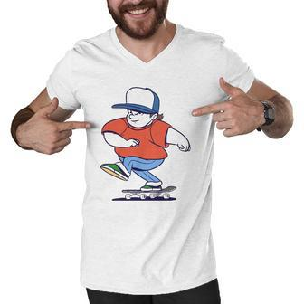Funny Skater Cartoon Skateboarder Riding Skateboard Gift Men V-Neck Tshirt | Mazezy