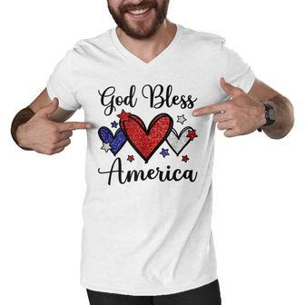 God Bless America Patriotic 4Th Of July Motif For Christians Men V-Neck Tshirt - Seseable
