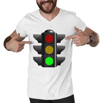 Green Traffic Light Signal Stop Caution Go Men V-Neck Tshirt | Mazezy