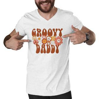 Groovy Daddy Retro Matching Family Baby Shower Fathers Day Men V-Neck Tshirt | Mazezy