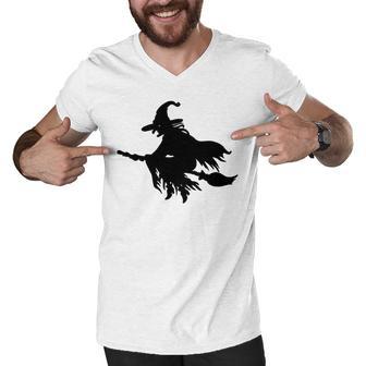 Halloween Scary Old Witch On Broom Art Design Pattern Men V-Neck Tshirt | Favorety CA