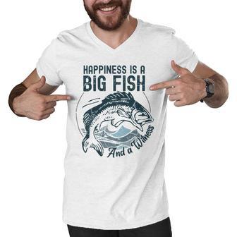 Happiness Is A Big Fish And A Witness Fisherman Dad Blue Men V-Neck Tshirt | Favorety AU