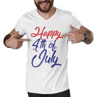 Happy 4Th Of July Dark Red Blue Text Men V-Neck Tshirt | Favorety