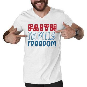 Happy 4Th Of July Fireworks Patriotic Faith Family Freedom Men V-Neck Tshirt - Seseable