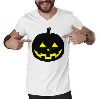 Happy Halloween Scary Black Pumpkin Pattern Men V-Neck Tshirt | Favorety CA