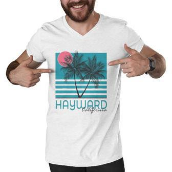 Hayward California Vintage Souvenirs Sunset Men V-Neck Tshirt | Mazezy