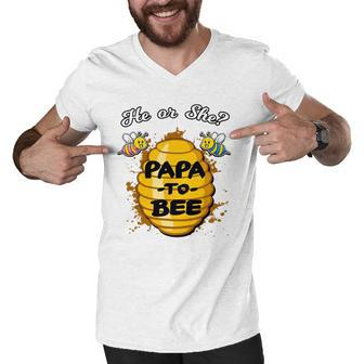 He Or She Papa To Bee Gender Reveal Announcement Baby Shower Men V-Neck Tshirt | Mazezy