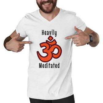 Heavily Meditated With Sanskrit Yoga Lovers Gift Men V-Neck Tshirt | Mazezy