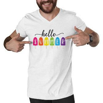 Hello Summer Vacation Ice Cream Popsicle Ice Lolly Lovers Gift Men V-Neck Tshirt | Mazezy