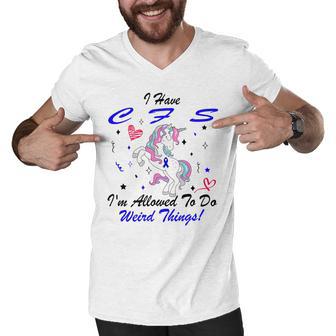 I Have Chronic Fatigue Syndrome Cfs Im Allowed To Do Weird Things Unicorn Blue Ribbon Chronic Fatigue Syndrome Support Cfs Awareness Men V-Neck Tshirt | Favorety