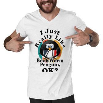 I Really Like Book Worm Penguin Ok Men V-Neck Tshirt | Favorety AU