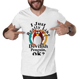 I Really Like Devilish Penguin Ok Men V-Neck Tshirt | Favorety CA