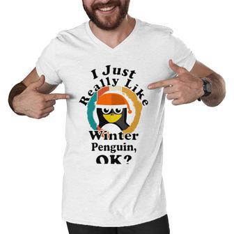 I Really Like Winter Penguin Ok Men V-Neck Tshirt | Favorety CA