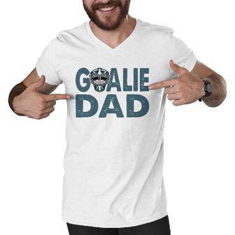 Ice Hockey Helmet Goalie Dad Hockey Player Gift Men V-Neck Tshirt | Mazezy