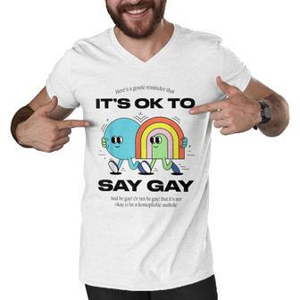Its Ok To Say Gay Florida Lgbt Gay Pride Protect Trans Kids Men V-Neck Tshirt | Mazezy DE