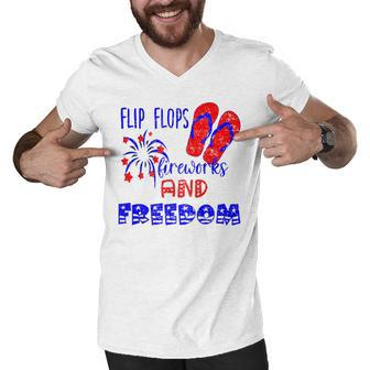 July 4Th Flip Flops Fireworks & Freedom 4Th Of July Party Men V-Neck Tshirt - Seseable