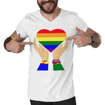 Lgbt Pride Month Lgbt History Month Slogan Shirt Heart Men V-Neck Tshirt - Monsterry