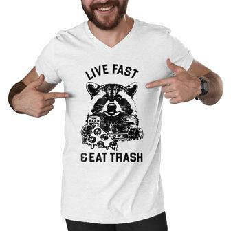 Live Fast Eat Trash Funny Raccoon Hiking Men V-Neck Tshirt - Monsterry