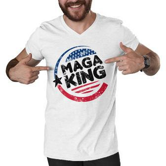 Maga King American Flag Red Blue Usa Lover Gift Men V-Neck Tshirt - Monsterry