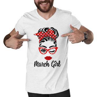 March Girl Women Face Wink Eye Bandana Birthday Gifts 548 Trending Shirt Men V-Neck Tshirt | Favorety