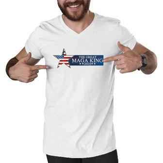 Mega King Usa Flag Proud Ultra Maga Trump 2024 Trump Support Men V-Neck Tshirt | Mazezy