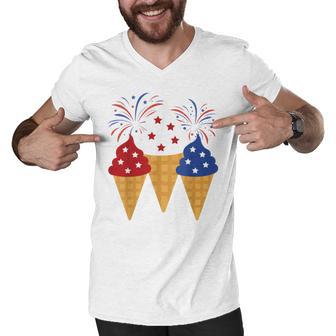 Memorial Day 4Th Of July Holiday Patriotic Ice Cream Men V-Neck Tshirt | Favorety UK