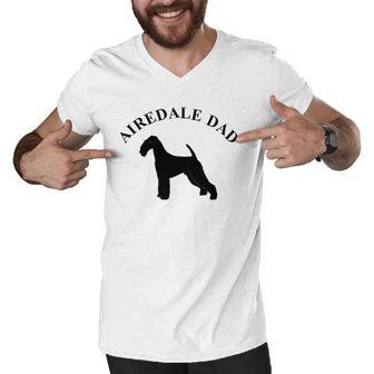 Mens Airedale Dad Airedale Terrier Owner Gift Men V-Neck Tshirt | Mazezy
