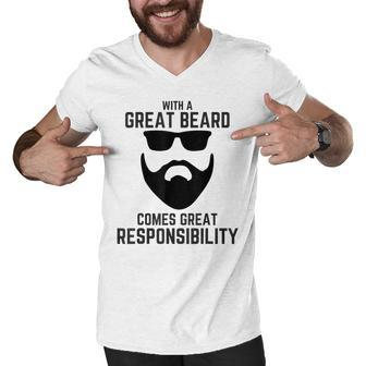 Mens Cool Bearded Dad Mens Beard Humor Funny Super Step Dad Hero  Men V-Neck Tshirt