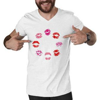 Mens Kiss Lipstick Print Lip Design Makeup Cute And Trendy Design Men V-Neck Tshirt | Mazezy