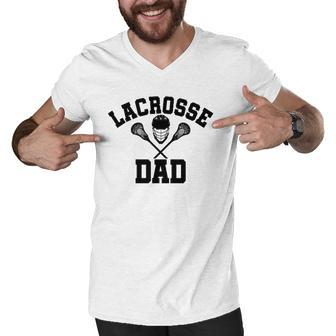 Mens Lacrosse Dad Lax Daddy Fathers Day Gift Men V-Neck Tshirt | Mazezy