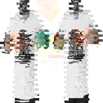 Mens Matching Family Daddysaurusrex Fathers Day Dad Men V-Neck Tshirt | Mazezy