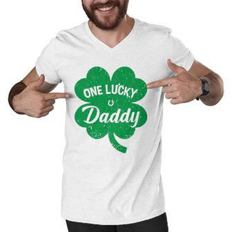 Mens One Lucky Daddy Shamrock Four Leaf Clover St Patricks Day Men V-Neck Tshirt | Mazezy